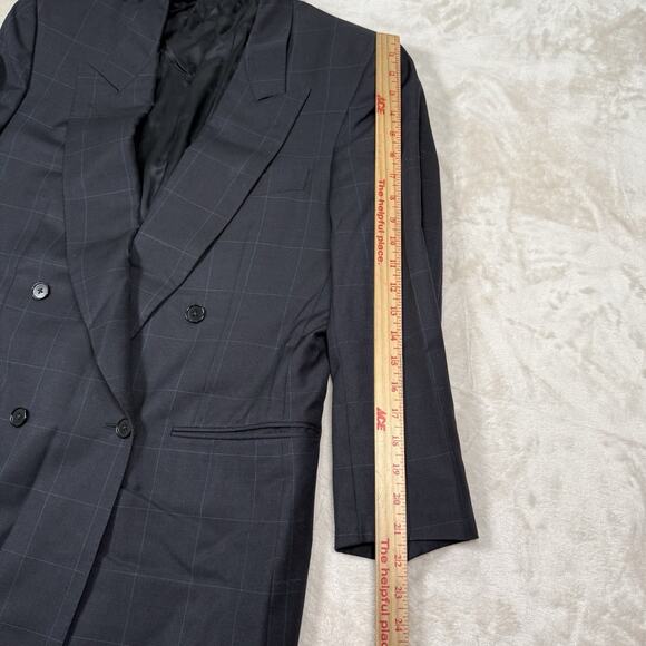 VTG Ermenegildo Zegna Wool Windowpane Double Breasted Suit Jacket Blazer 40R - Picture 11 of 12